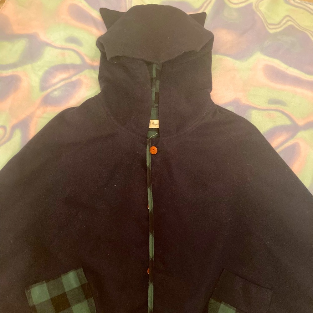 Cat ears poncho navy blue and green
